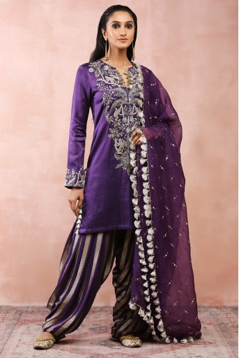 PS-KS0036  Purple Embroidered Kurta With Salwar And Dupatta