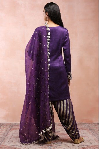 PS-KS0036  Purple Embroidered Kurta With Salwar And Dupatta