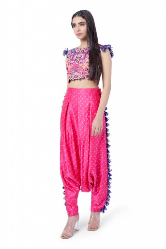 PS-FW771  Rabia Hot Pink Colour Georgette Embroidered Choli with Bandhani Silk Low Crotch Pant