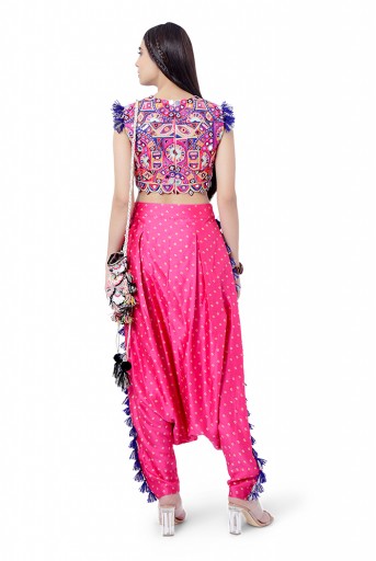 PS-FW771  Rabia Hot Pink Colour Georgette Embroidered Choli with Bandhani Silk Low Crotch Pant