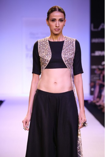PS-FW231 Rayna Black Linen Choli with Sharara Pant and Stone net Dupatta Jacket