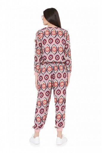 PS-FW813  Red Colour Printed Art Silk Top with Jogger Pant