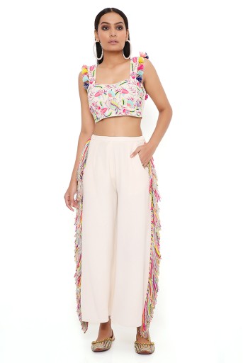 PS-TL0018  Rene Stone Georgette Embroidered Bustier With Cropped Culotte Pant