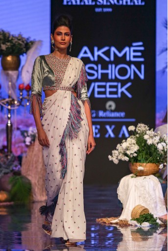 PS-FW640 Reyna Periwinkle Blue Velvet Choli with Chalk White Georgette Saree