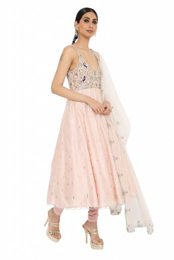 PS-KP0086 Hoor Rose Pink Colour Embroidered Anarkali With Churidar And Net Dupatta