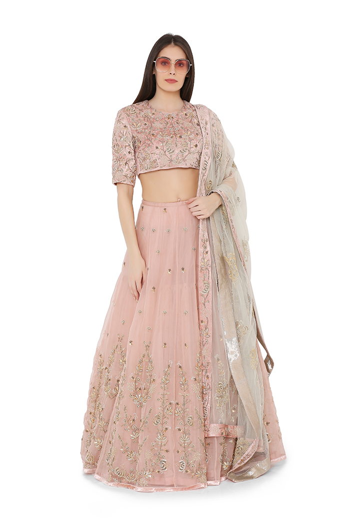 Pink colour floral lehenga choli for wedding | Designer lehenga choli, Net  lehenga, Pink lehenga