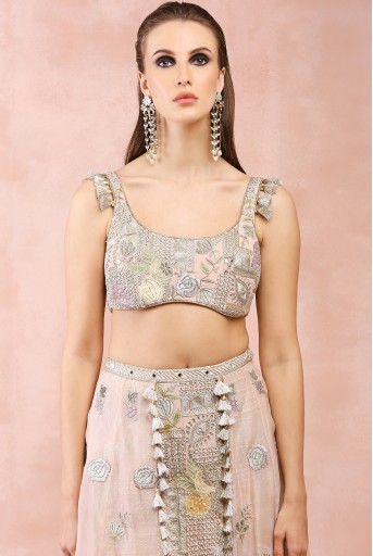 PS-TS0027-5 Rose Pink Embroiderd Choli With Skirt