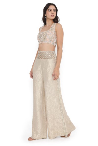 PS-CP0004-A-1  Rose Pink Embroidered Back Tie-Up Choli With Pant