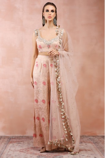 PS-PT0096  Rose Pink Embroidered Choli And Palazzo With Dupatta