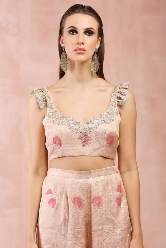 PS-PT0096  Rose Pink Embroidered Choli And Palazzo With Dupatta