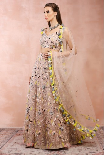 PS-LH0042-A-1  Rose Pink Embroidered Choli With Lehenga And Dupatta
