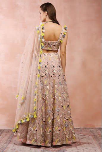 PS-LH0042-A-1  Rose Pink Embroidered Choli With Lehenga And Dupatta