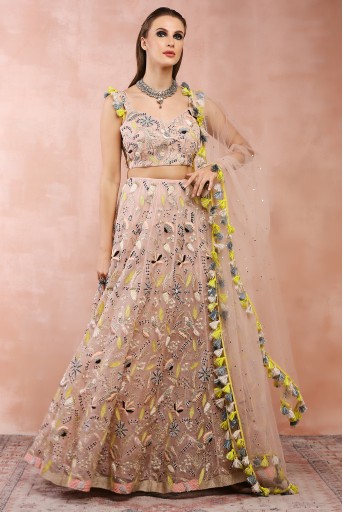 PS-LH0042-A  Rose Pink Embroidered Choli With Lehenga And Dupatta