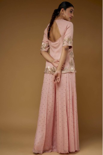 PS-KS0034-D  Rose Pink Embroidered Kurta And Sharara With Embroidered Dupatta