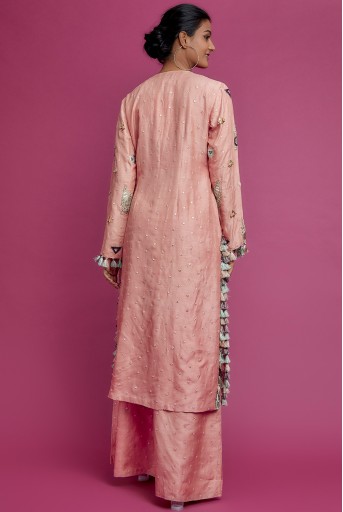 PS-KP0241-A  Rose Pink Embroidered Kurta With Palazzo And Dupatta