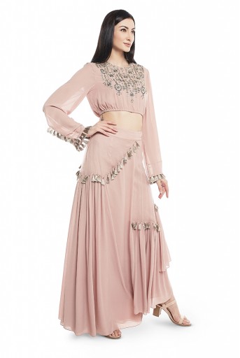 PS-FW655-A  Rose Pink Georgette Balloon Top with Georgette and Organza Panelled Skirt