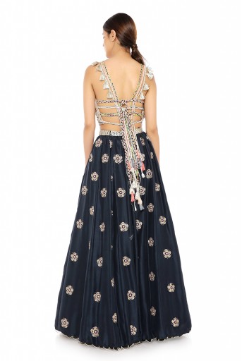 PS-ST1477  Rose Pink Georgette Choli with Navy Silk Lehenga