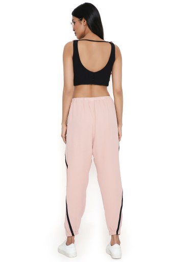 PS-FW760-A-1  Rose Pink Georgette Embroidered Bomber With Georgette Bustier And Jogger Pant