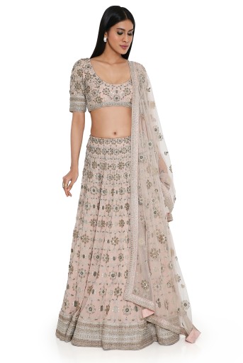 PS-LH0059  Rose Pink Georgette Embroidered Choli And Lehenga With Net Embroidered Dupatta