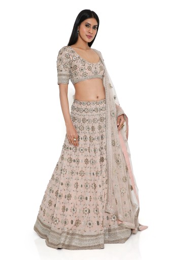 PS-LH0059  Rose Pink Georgette Embroidered Choli And Lehenga With Net Embroidered Dupatta