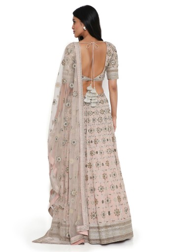 PS-LH0059-1  Rose Pink Georgette Embroidered Choli And Lehenga With Net Embroidered Dupatta