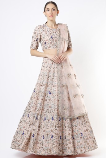 PS-LH0049-A  Rose Pink Georgette Embroidered Lehenga And Choli With Organza Dupatta