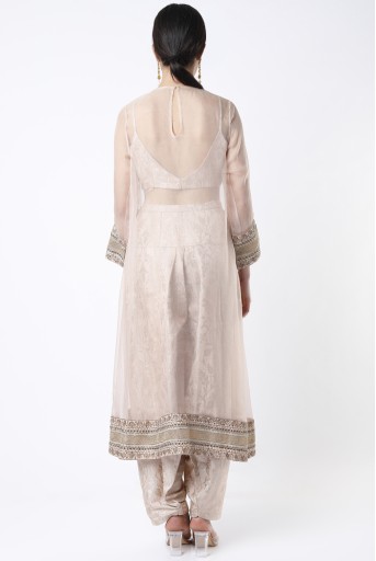 PS-FW481-A  Rose Pink Organza Embroidered Yoke Kurta With Brocade Bustier And Salwar