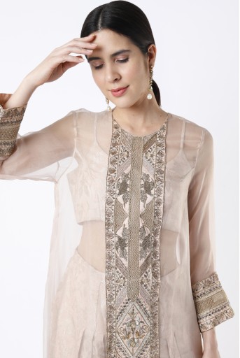 PS-FW481-A  Rose Pink Organza Embroidered Yoke Kurta With Brocade Bustier And Salwar
