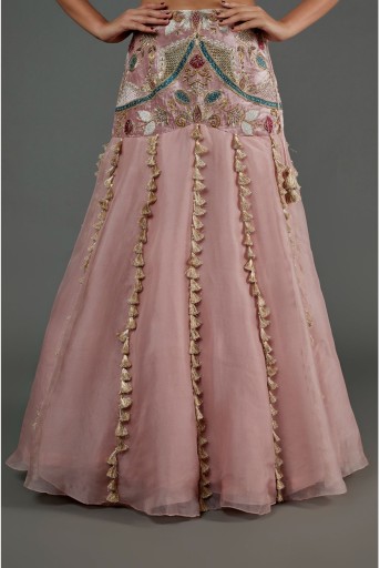 PS-LH0116-A  Rose Pink Embroidered Choli & Basque Skirt With Dupatta