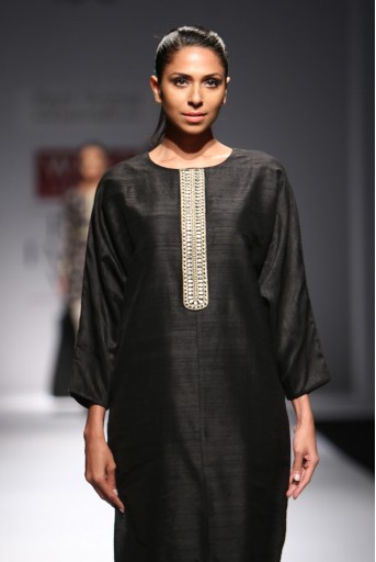 PS-FW288 Safriya Black Dupion Silk Shirt Dress