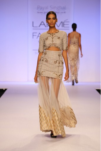 PS-FW255 Sahara Stone Cutout Dress with Tulle skirt with Banarsi Border