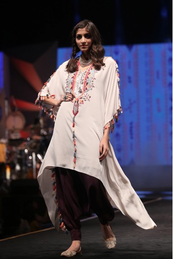 PS-FW618 Saneh Stone Crepe Kaftan with Camisole and Purple Low Crotch Pant