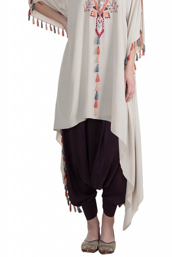 PS-FW618 Saneh Stone Crepe Kaftan with Camisole and Purple Low Crotch Pant