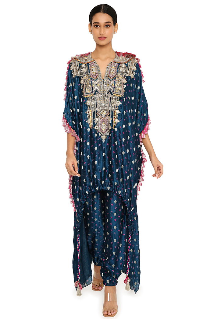 Selima Midnight Blue Colour Bandhani Silk Embroidered High Low 