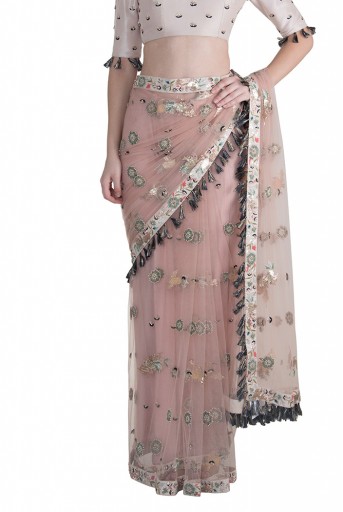 PS-FW608 Semra Stone Silk Choli with Rose Pink Net Saree
