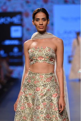 PS-FW379 Shahzadi Stone Brocade Bustier and skirt with Attached Soft Net Churidar and tulle Dupatta