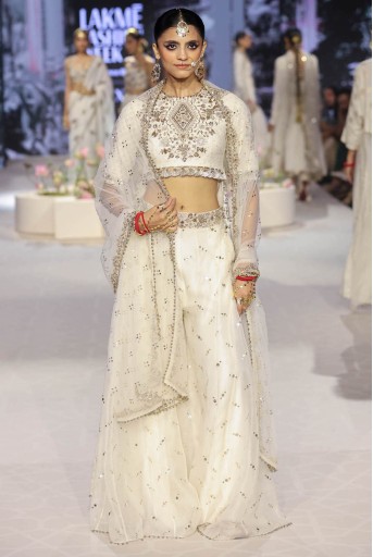 PS-CS0176  Shakira Off White Embroidered High Low Choli With Sharara And Dupatta