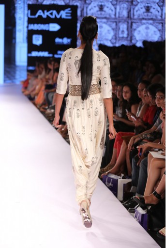 PS-FW312 Sheesh Ivory Printed Dupion Silk Jumpsuit with Belt