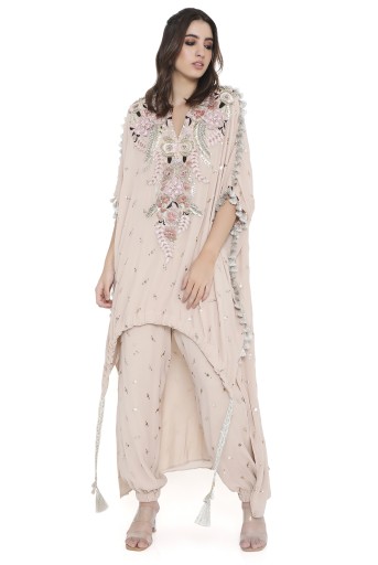 PS-KP0321  Sicily Stone Embroidered High Low Kaftan With Jogger Pant