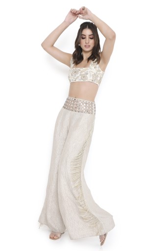 PS-CP0004  Siesta Off White Embroidered Choli And Pant With Mirror Belt