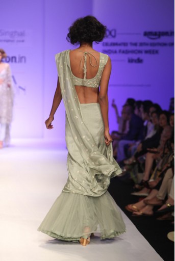 PS-FW343 Soliel Pale Green Silk Choli with Cropped Saree and Net Tiered Underskirt