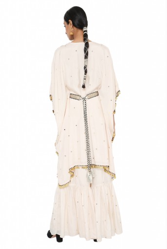 PS-KP0075-A Rima Stone Colour Embroidered Kaftan And Sharara With Belt
