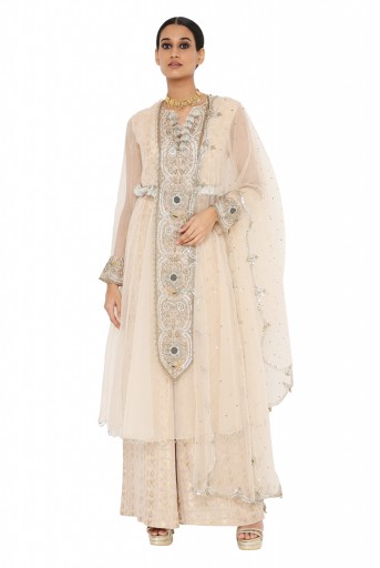 PS-KP0066 Shukraan Blush Colour Embroidered Anarkali With Pallazo And Net Embroidered Dupatta