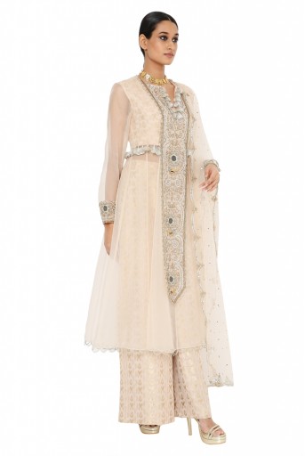 PS-KP0066 Shukraan Blush Colour Embroidered Anarkali With Pallazo And Net Embroidered Dupatta