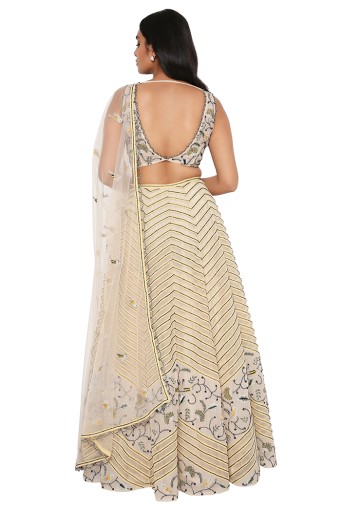 PS-LH0017-1  Stone Organza Embroidered Choli With Stone Net Embroidered Lehenga And Yellow Georgette Stripes and Net Dupatta