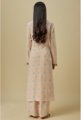 PS-KP0043-F Stone Flower Butta Crepe Embroidered Yoke Kurta With Palazzo And Line Chiffon Dupatta.