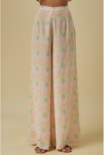 PS-KP0043-F Stone Flower Butta Crepe Embroidered Yoke Kurta With Palazzo And Line Chiffon Dupatta.