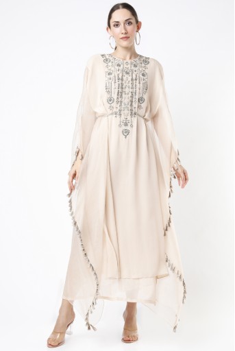 PS-FW654-B  Stone Organza And Georgette Kaftan With Embroidered Yoke