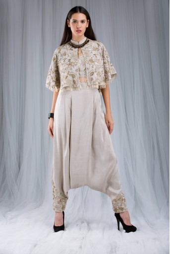 PS-ST0984 Stone Silk Cape with Bustier and  Low Crotch Pant