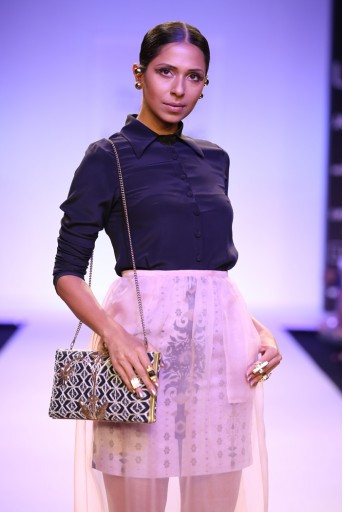 PS-FW246 Suhani Black Crepe Shirt with Dusky Rose Organza skirt and Printed Silkmul Lining